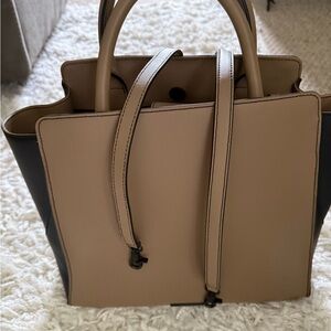 Zac Posen Taupe and Black Structured Tote Bag with Minimalist Design